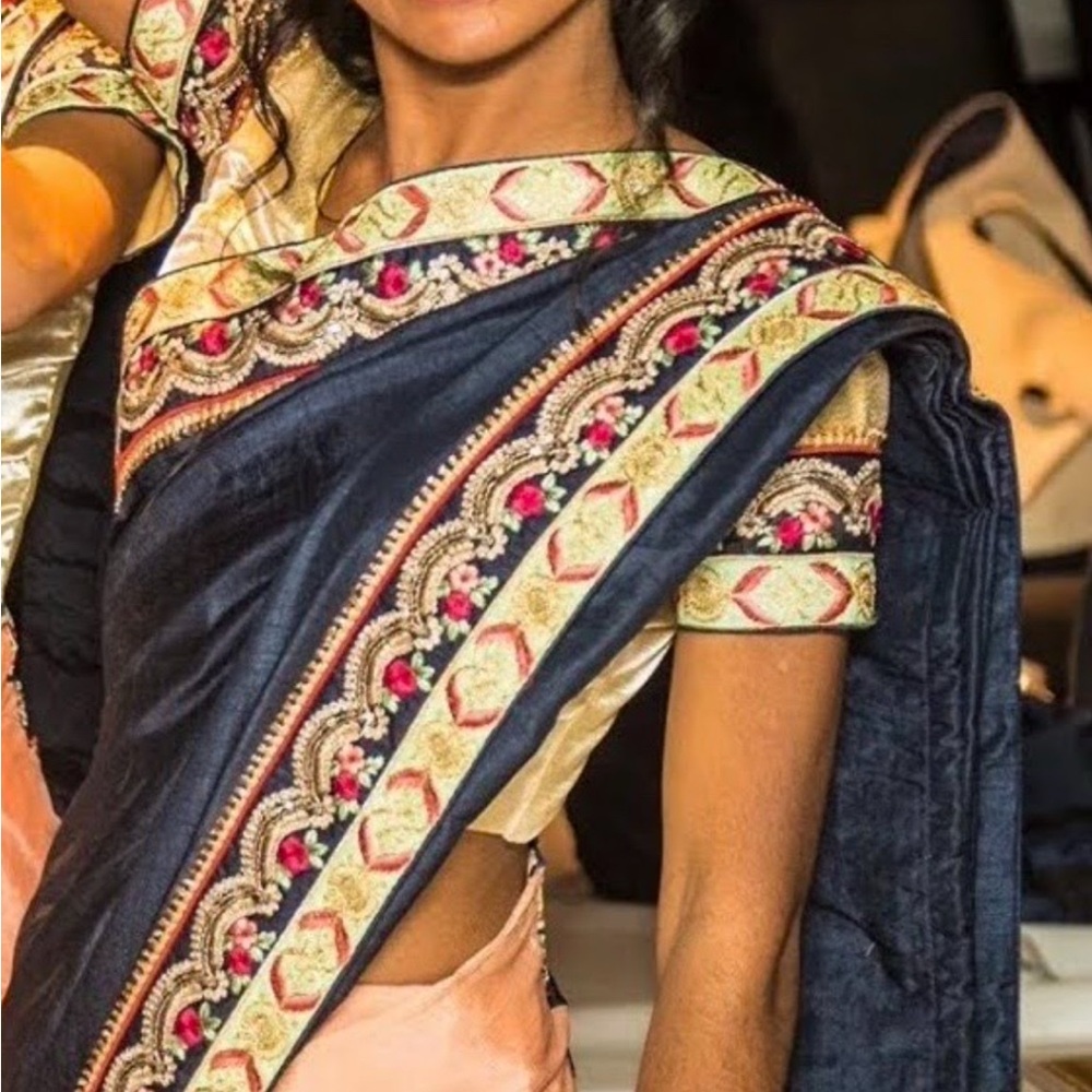 Elegant Navy Blue and Peach Beaded Saree